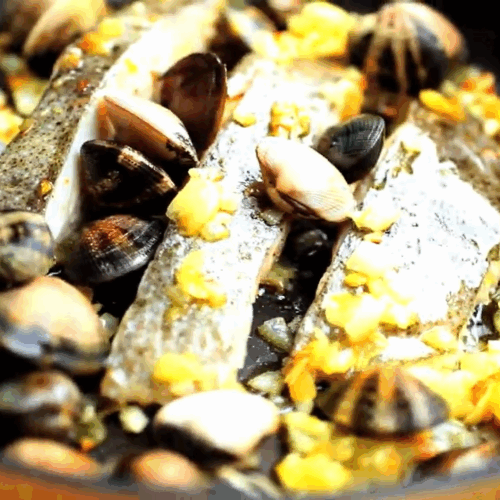 rodaballo a la marinera con almejas receta facil